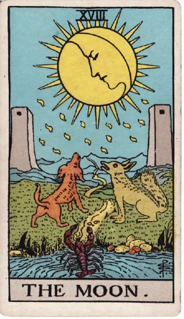 The Moon tarot card upright — illusion and intuition
