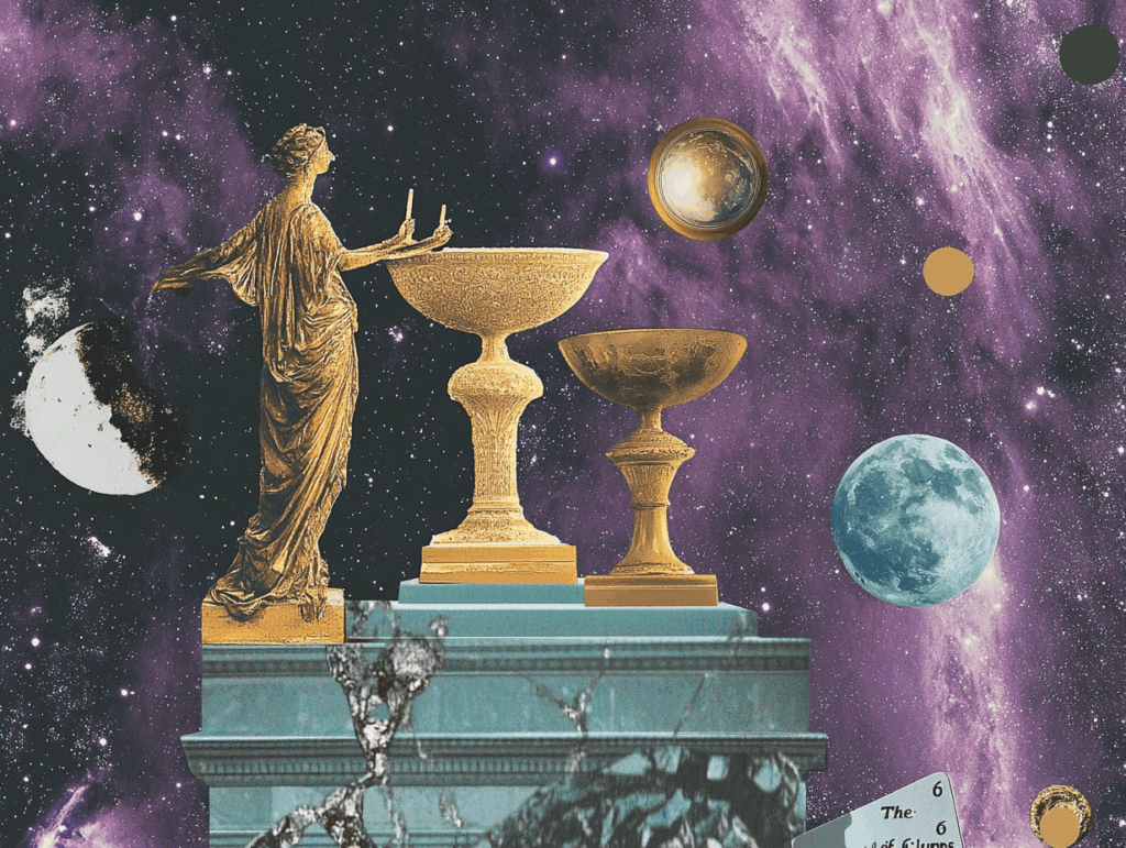 Surrealist astrology collage of the Tarot Horoscope forecast for the week of August 16 – August 22, 2026