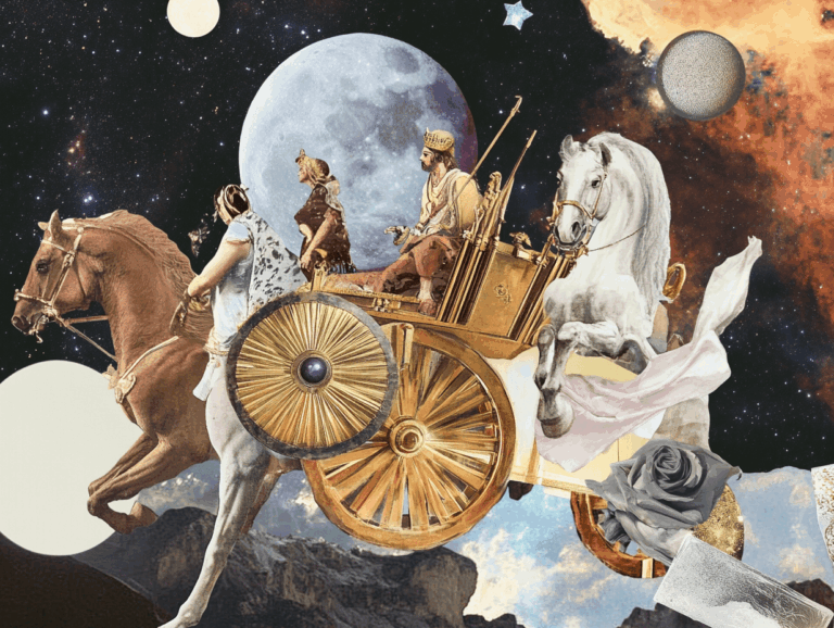 Surrealist astrology collage of the Tarot Horoscope forecast for the week of August 24-30, 2025