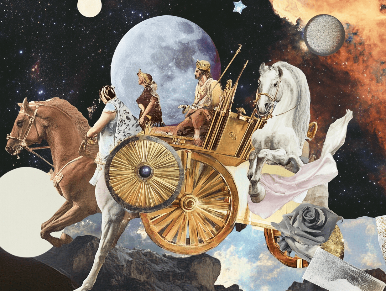 Surrealist astrology collage of the Tarot Horoscope forecast for the week of August 24-30, 2025