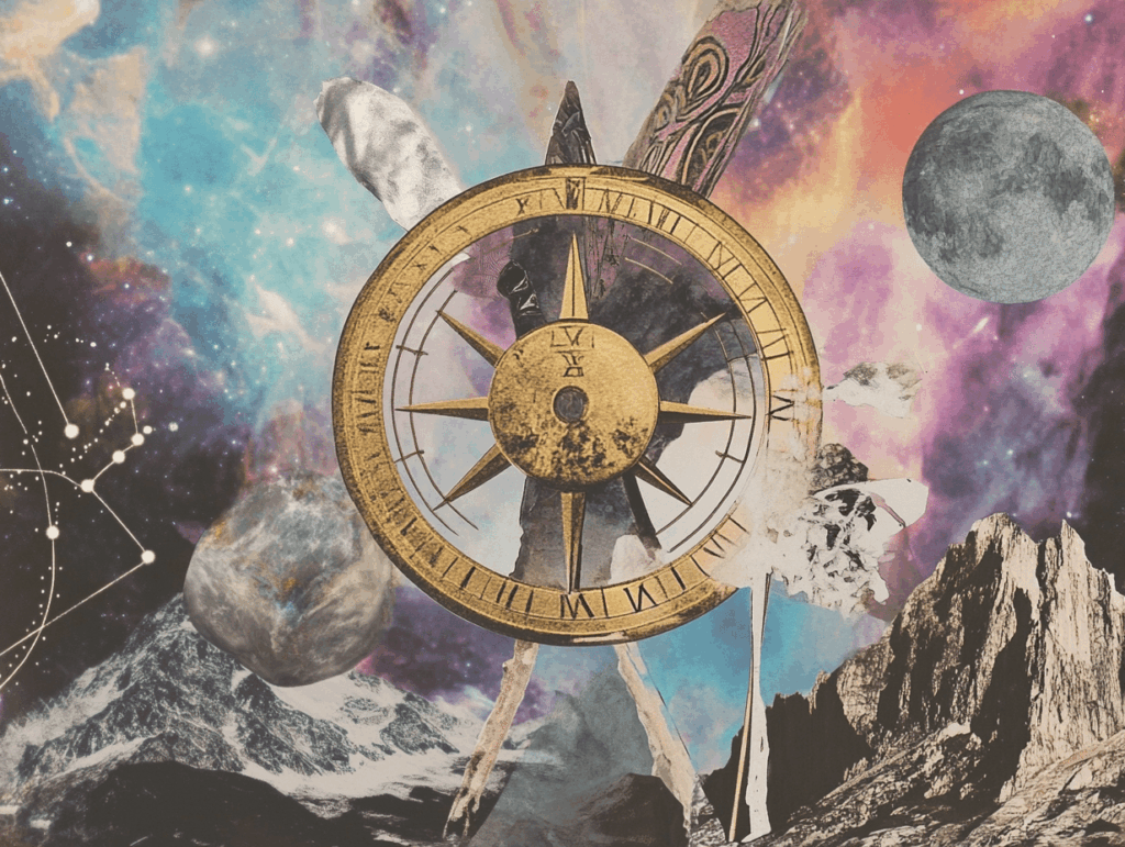 Surrealist astrology collage of the Tarot Horoscope forecast for the week of August 31 – September 6, 2025