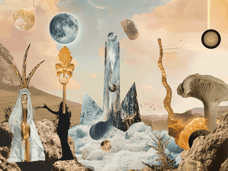 Surrealist astrology collage of the Tarot Horoscope forecast for the week of September 7-13, 2025