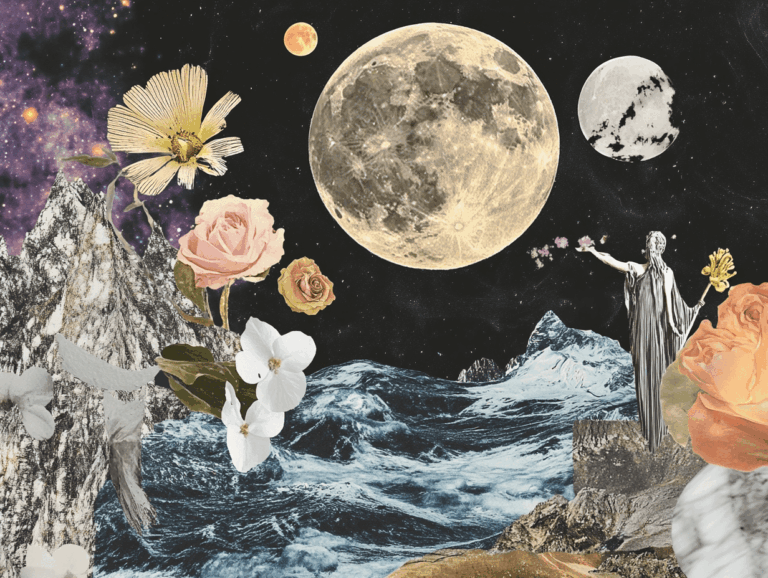 Surrealist astrology collage of the Tarot Horoscope forecast for the week of October 5–11, 2025