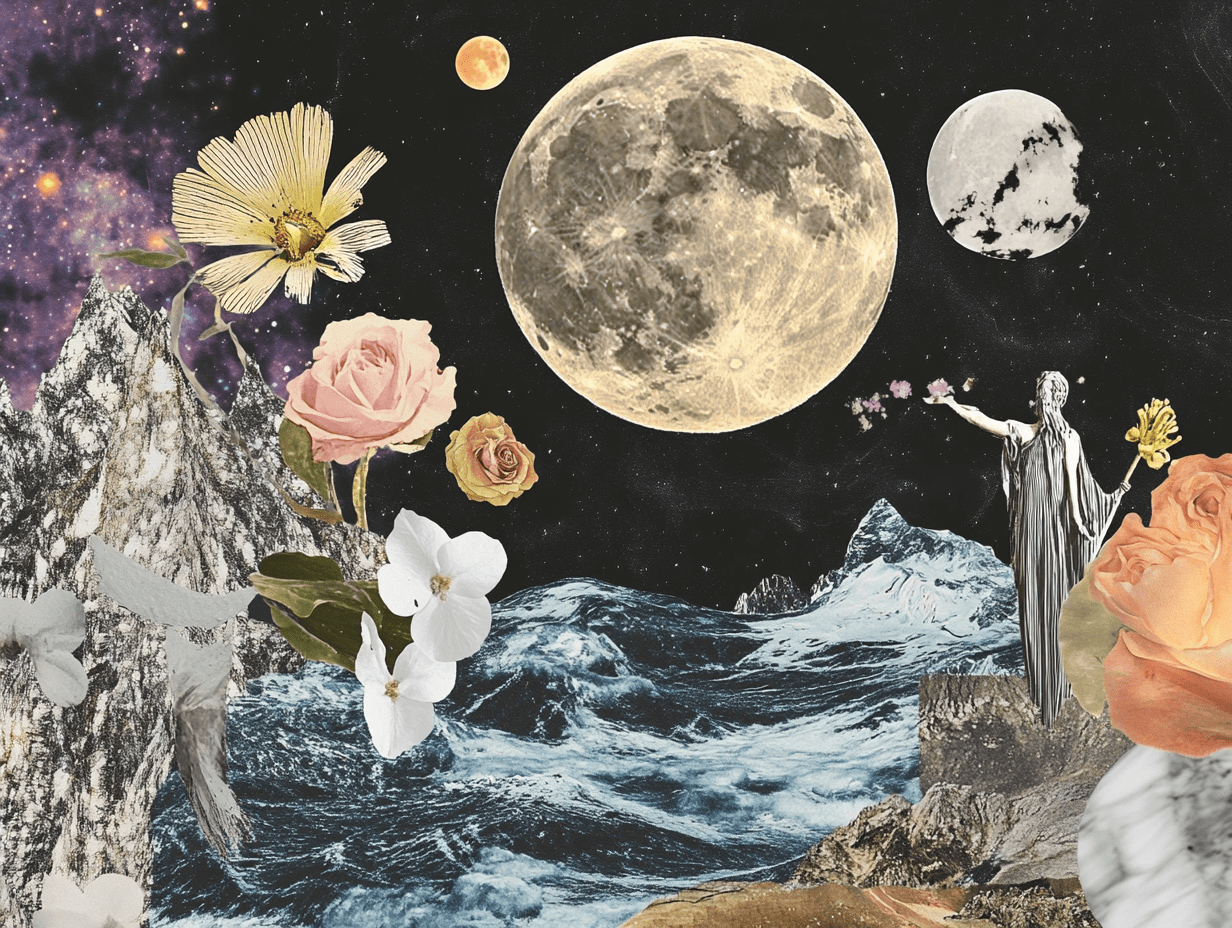 Surrealist astrology collage of the Tarot Horoscope forecast for the week of October 5–11, 2025