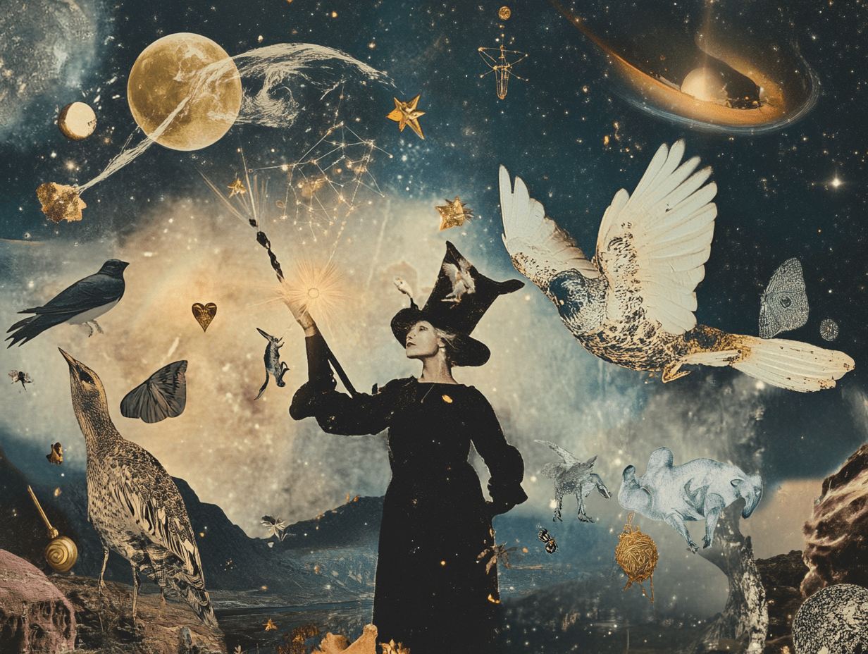 Surrealist astrology collage of the Tarot Horoscope forecast for the week of October 12–18, 2025