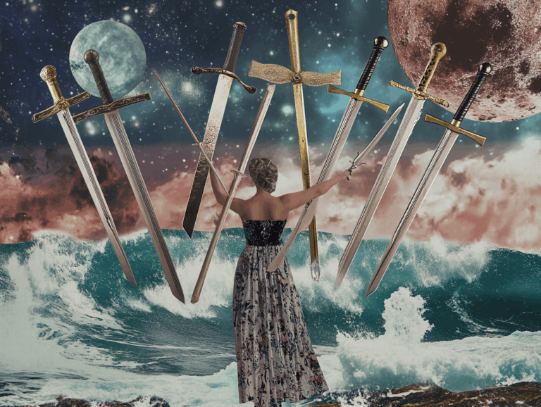 Surrealist astrology collage of the Tarot Horoscope forecast for the week of October 26 – November 1, 2025