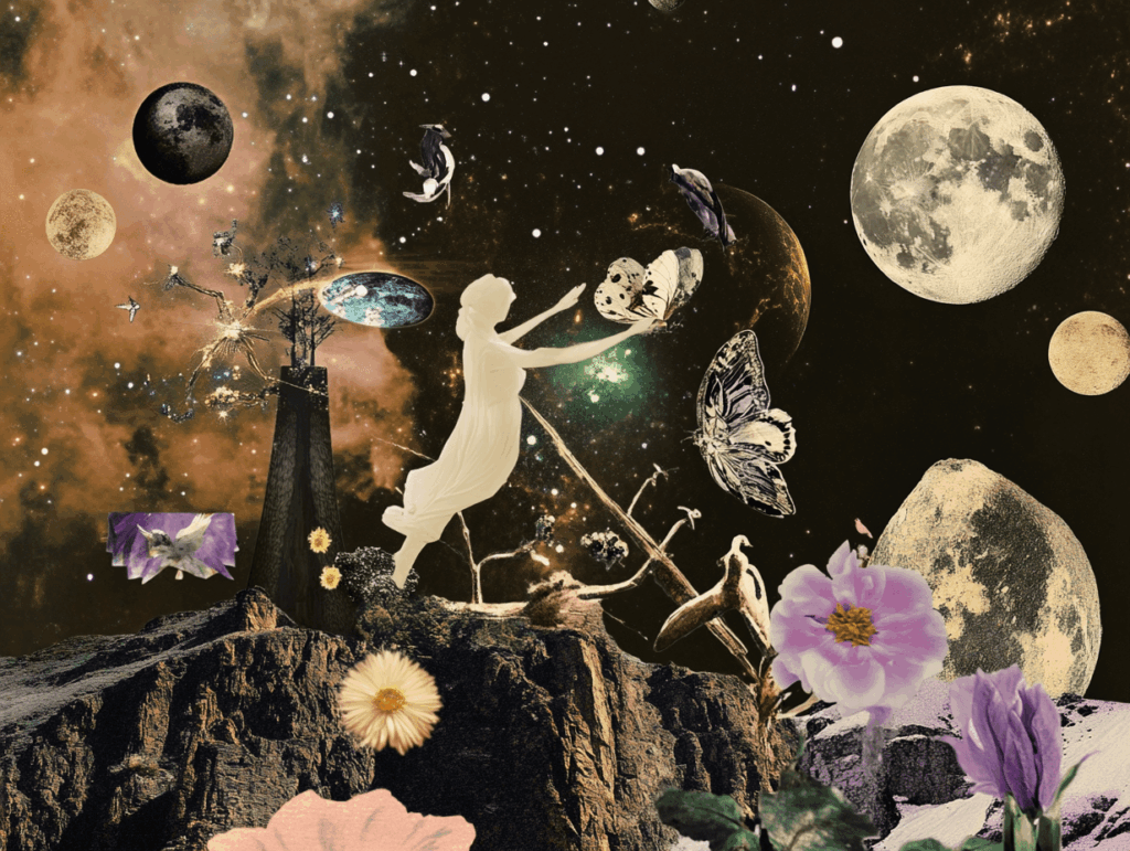 surrealist astrology collage representing tarot horoscopes for 2026