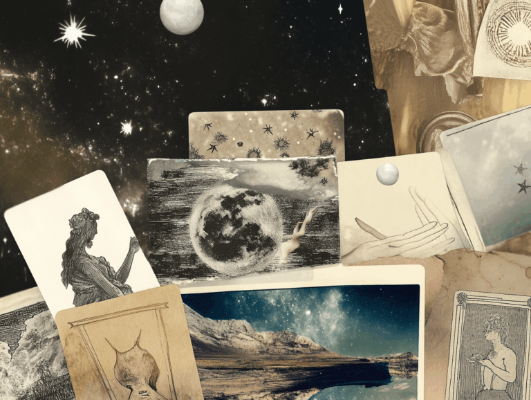 surrealist astrology collage representing buying your first tarot deck