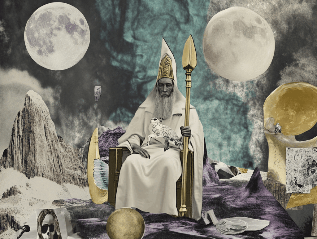 Surrealist astrology collage of the Tarot Horoscope forecast for the week of December 14 - December 20, 2025