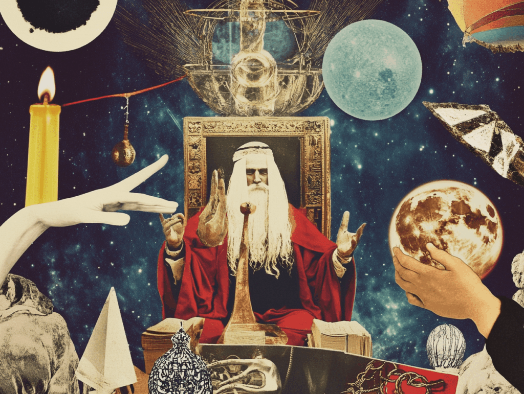 Surrealist astrology collage of the Tarot Horoscope forecast for the week of December 21 - December 27, 2025