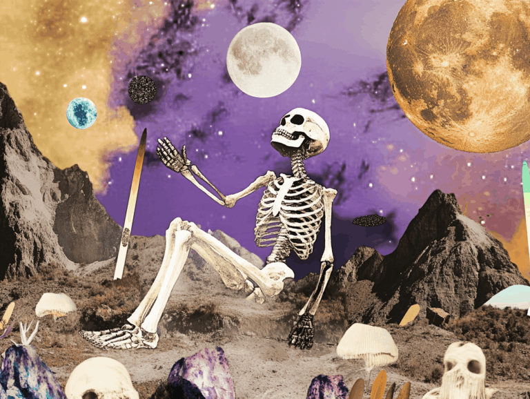 surrealist astrology collage representing the death card as transformation