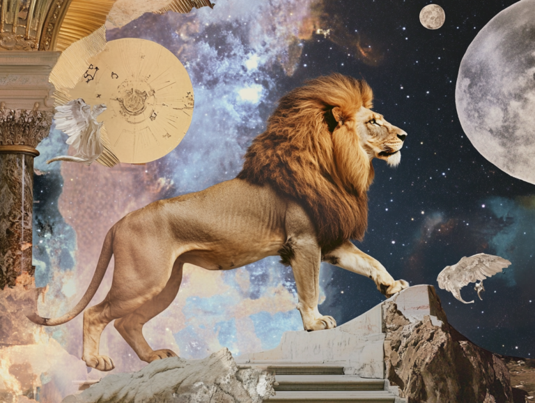 surrealist astrology collage for the full moon in leo 2026