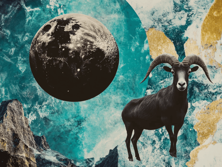 surrealist astrology collage representing the new moon in capricorn