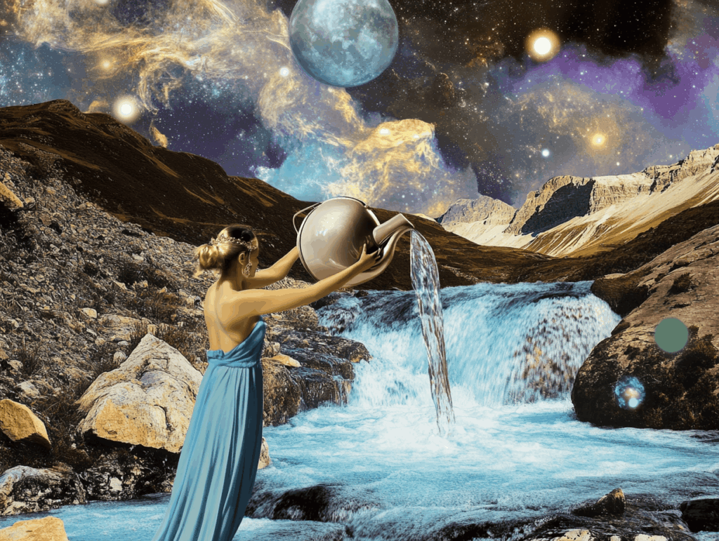 aquarius zodiac sign in a surrealist collage