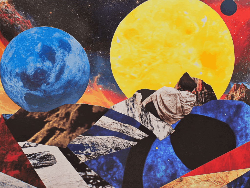 surrealist astrology collage representing the tarot color symbolism
