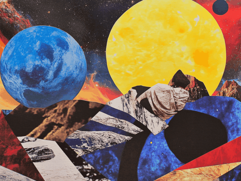 surrealist astrology collage representing the tarot color symbolism