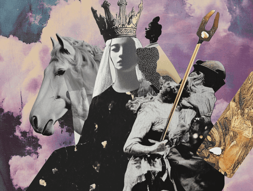 surrealist astrology collage representing the Interpreting Tarot Court Cards