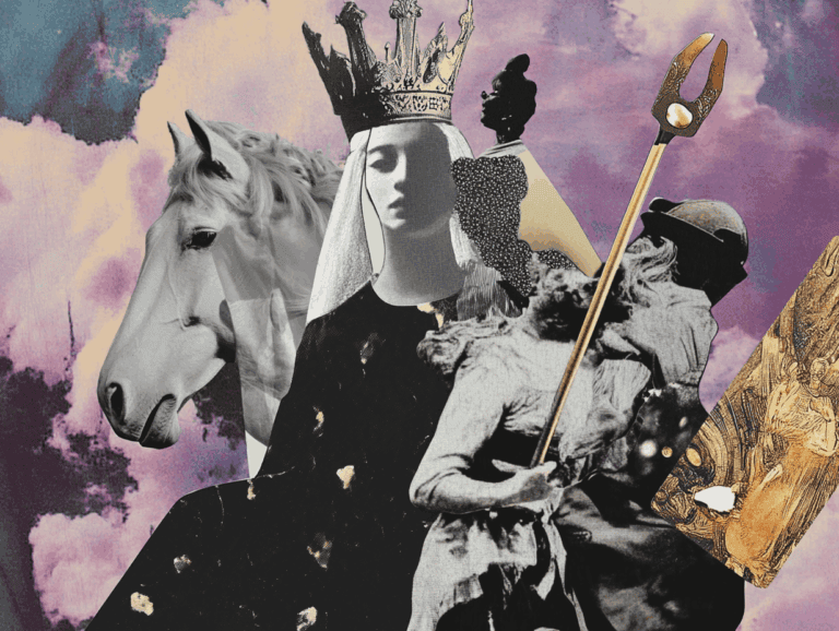 surrealist astrology collage representing the Interpreting Tarot Court Cards