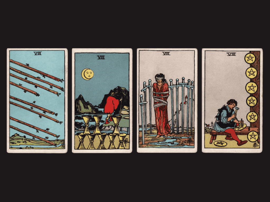 surrealist astrology collage representing the eights in tarot