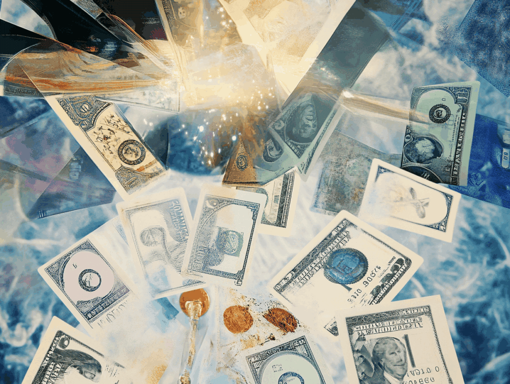surrealist astrology collage representing the tarot for financial forecasting