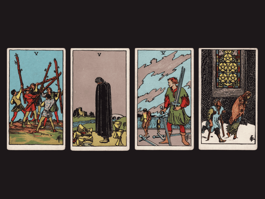 surrealist astrology collage representing the fives in tarot