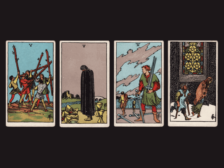surrealist astrology collage representing the fives in tarot
