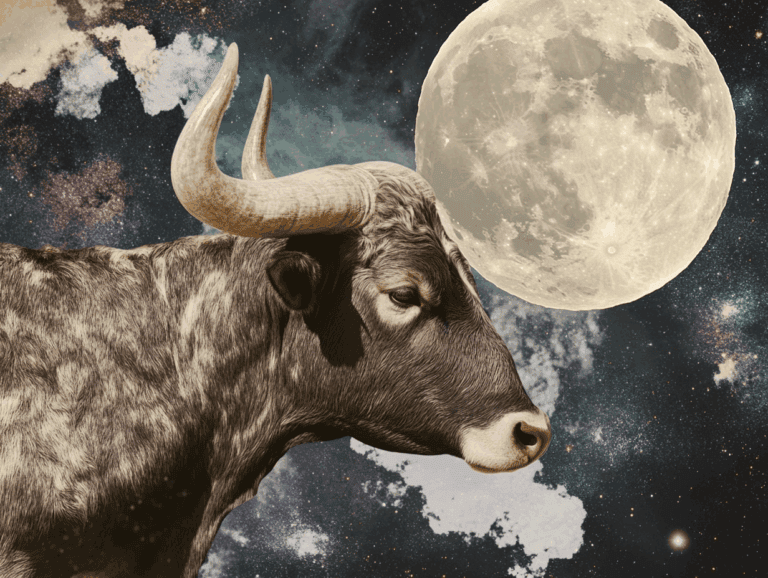 surrealist astrology collage representing the Full Moon in Taurus