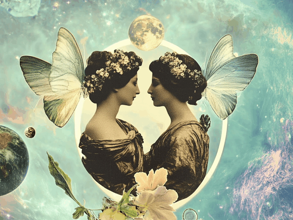 Surrealist astrology collage representing Gemini Season
