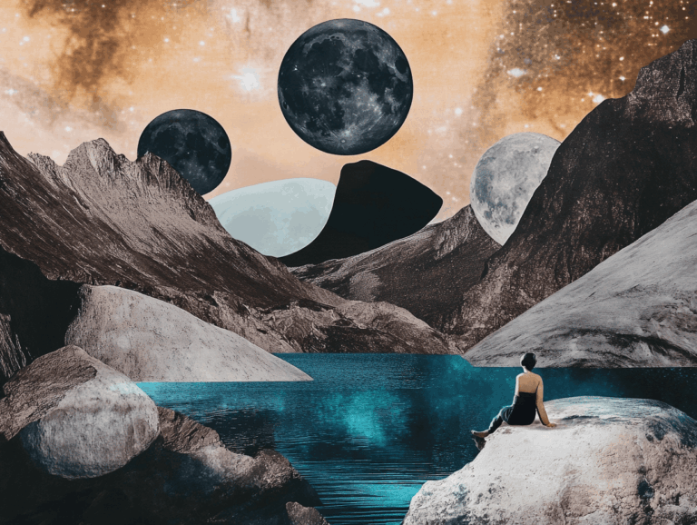 surrealist astrology collage representing the new moon in aquarius