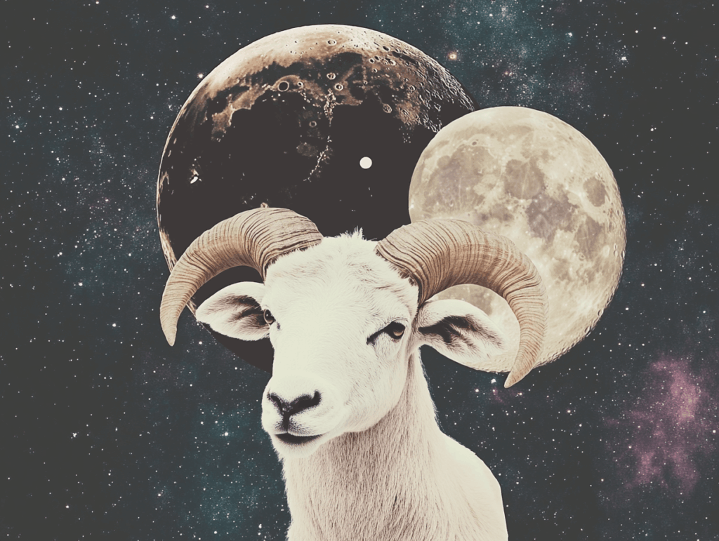 surrealist astrology collage representing New Moon in Aries