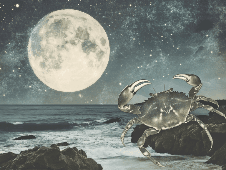 surrealist astrology collage representing the New Moon in Cancer