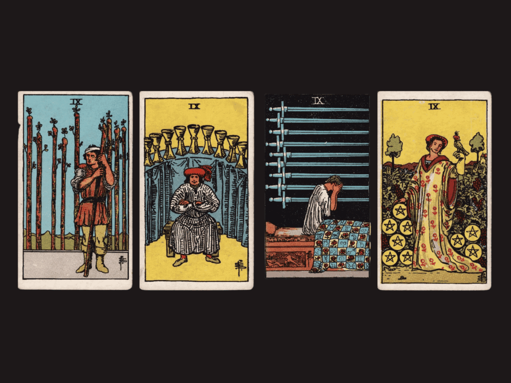 surrealist astrology collage representing the nines in tarot