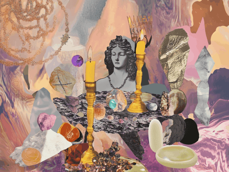 surrealist astrology collage representing the sacred tarot reading space rituals
