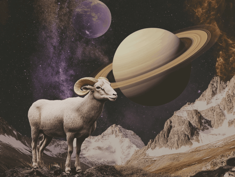 surrealist astrology collage representing saturn in aries