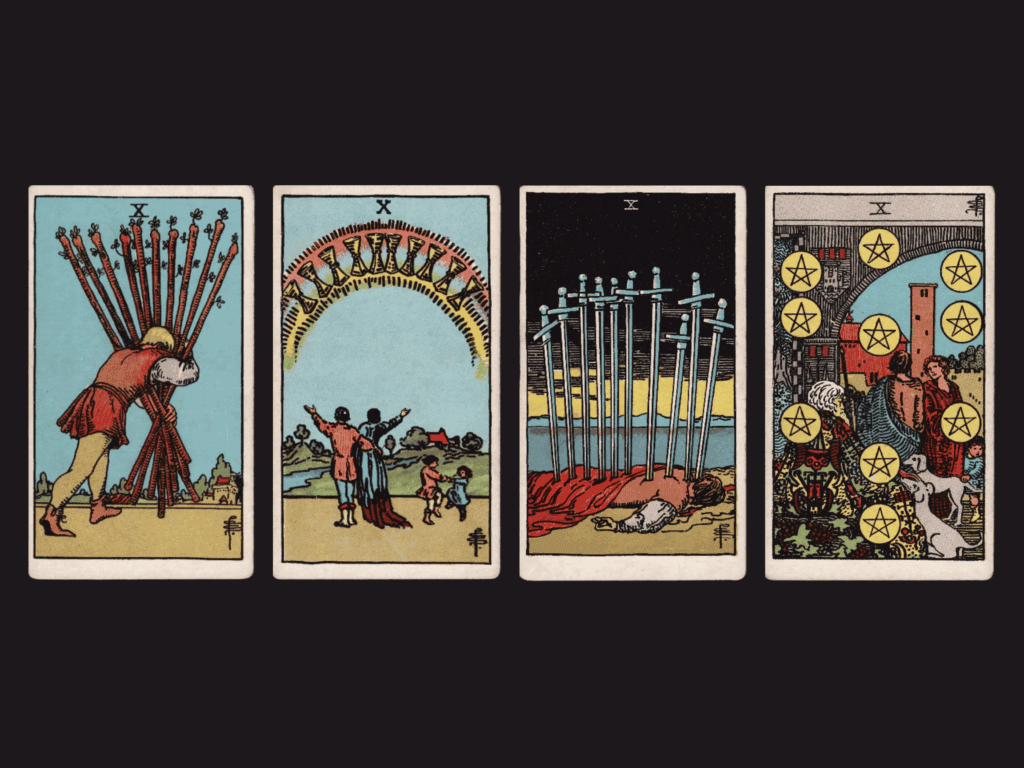 surrealist astrology collage representing the tens in tarot