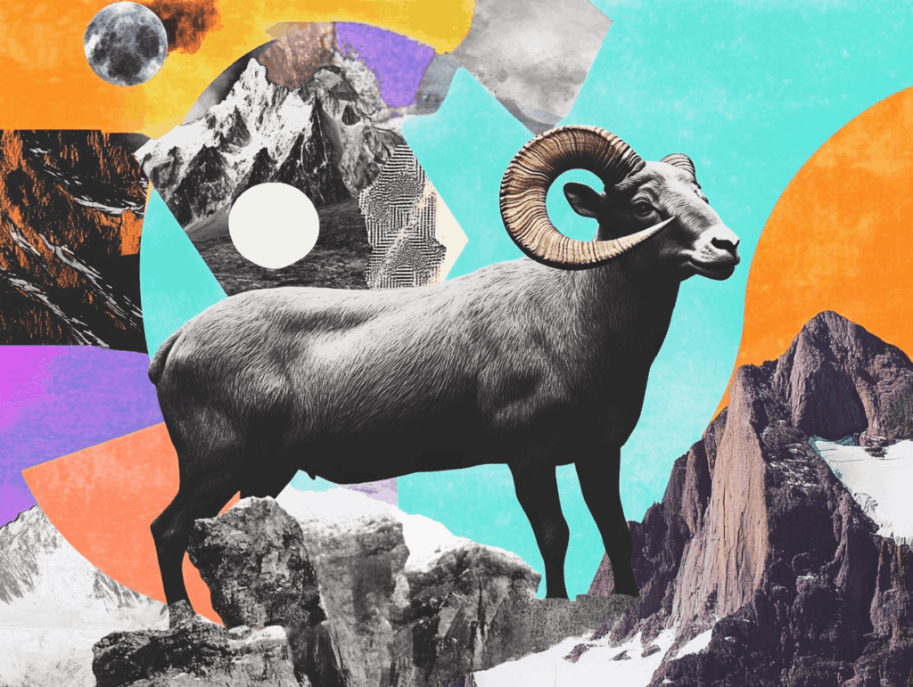 surrealist astrology collage representing the Aries zodiac sign