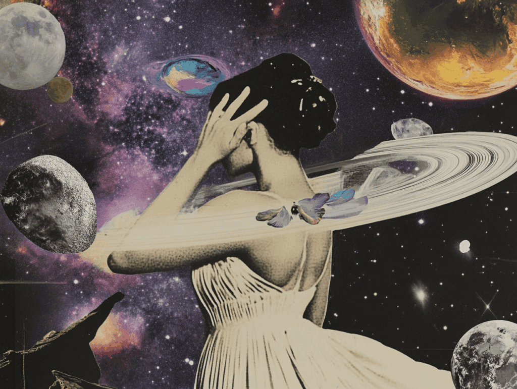 surrealist astrology collage representing the repeating suits and numbers
