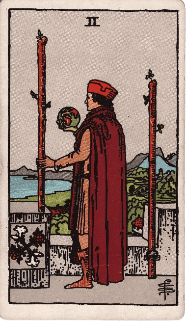 The Two of Wands tarot card from the Minor Arcana suit of Wands