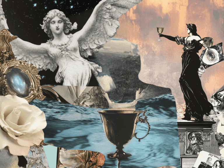 surrealist astrology collage representing the weekly tarot horoscope for the week of March 22 - March 28, 2026