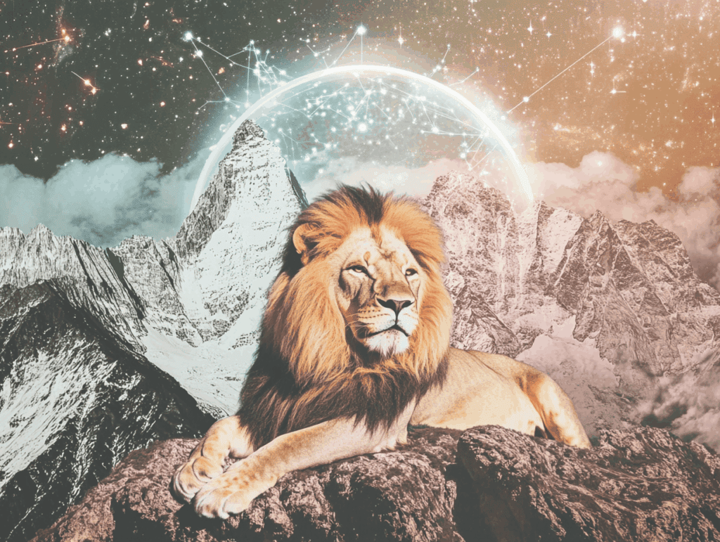 surrealist astrology collage representing the Leo Zodiac Sign