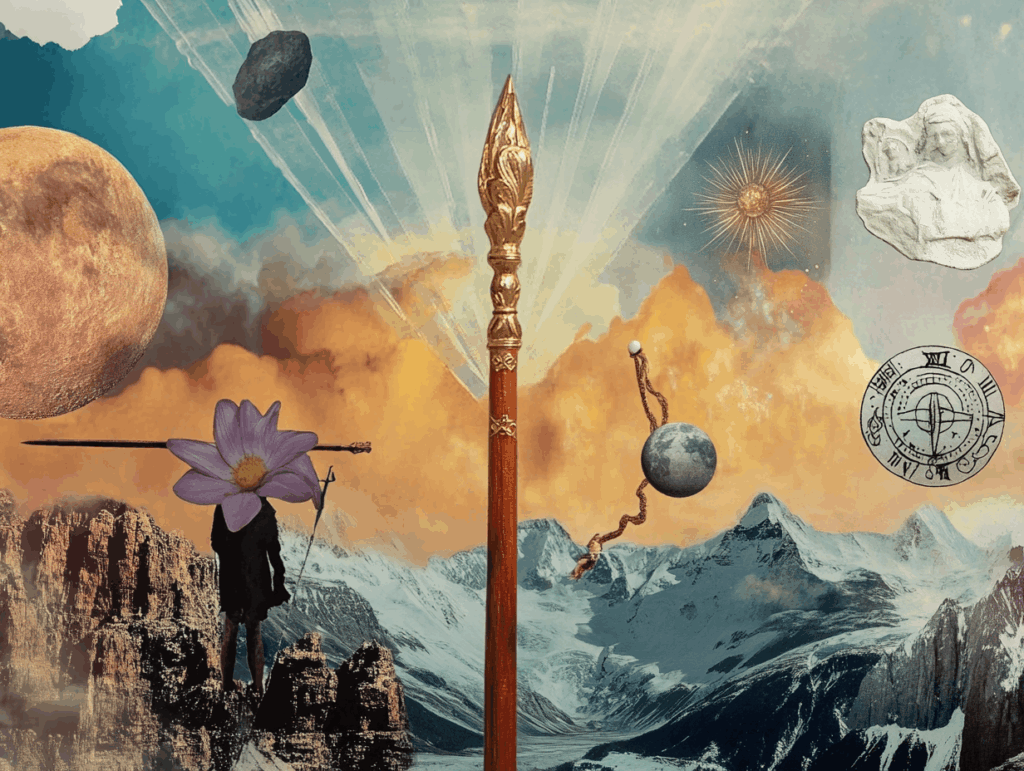 Surrealist astrology collage representing the weekly tarot horoscope for the week of May 3 – May 9, 2026