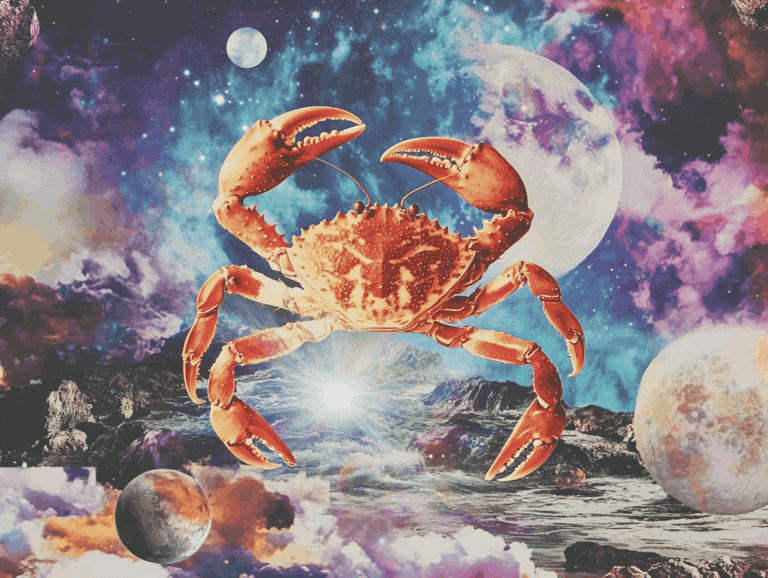 astrology collage representing cancer season for yes no tarot