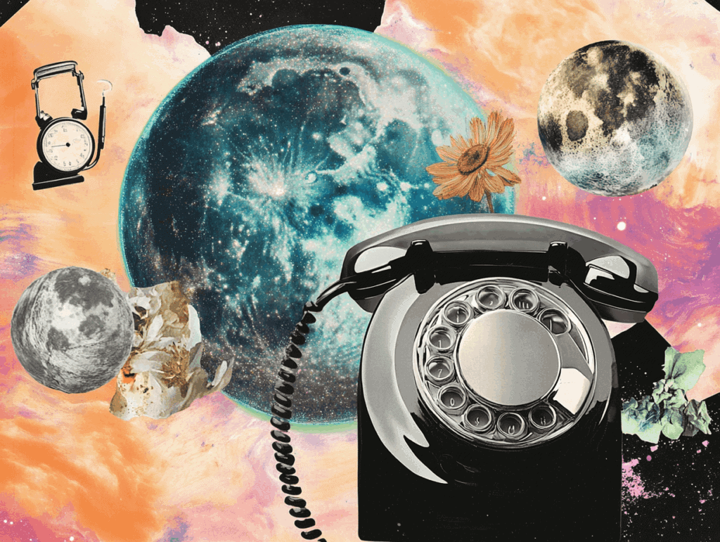surrealist astrology collage representing the mercury retrograde survival guide