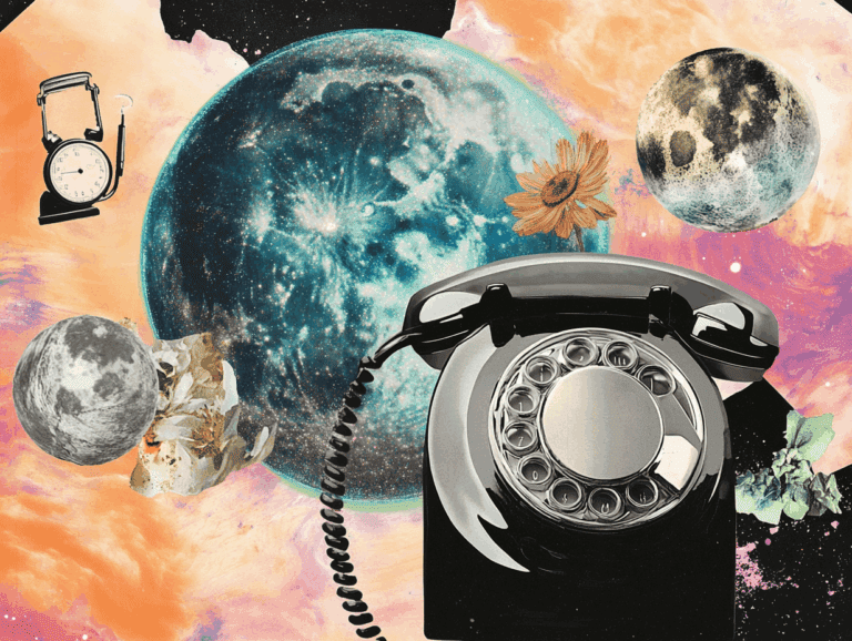 surrealist astrology collage representing the mercury retrograde survival guide