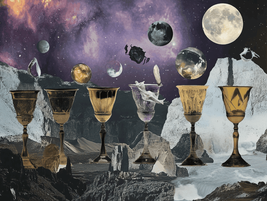 Surrealist astrology collage representing the weekly tarot horoscope for the week of June 21 – June 27, 2026
