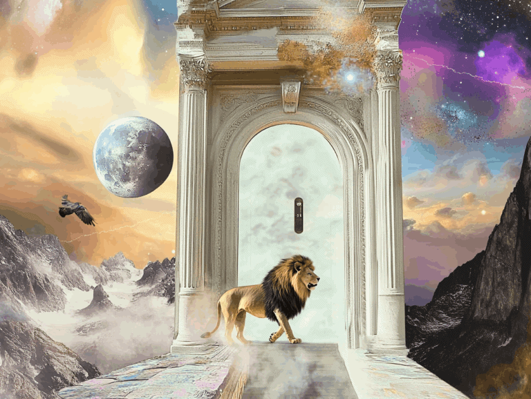 lion's gate portal 2026 numerology 88 surrealist astrology collage