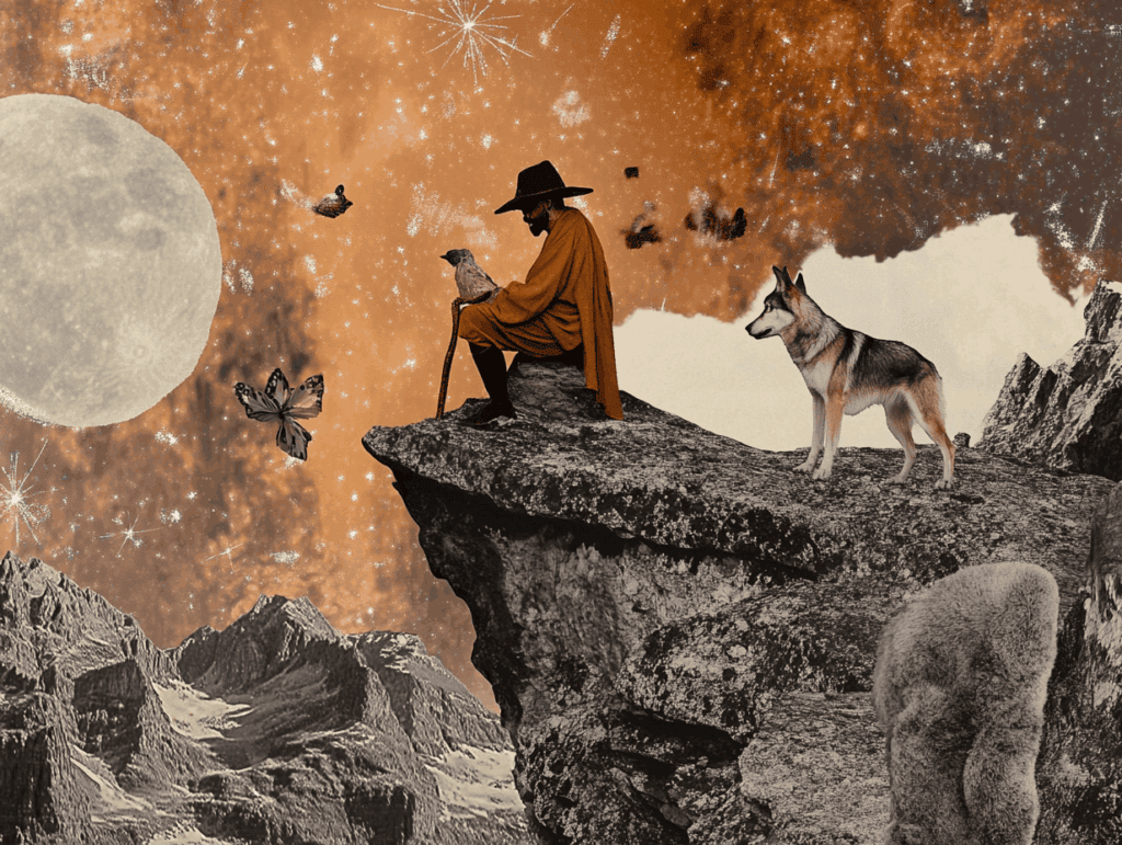 Surrealist astrology collage representing the weekly tarot horoscope for the week of July 5 – July 11, 2026