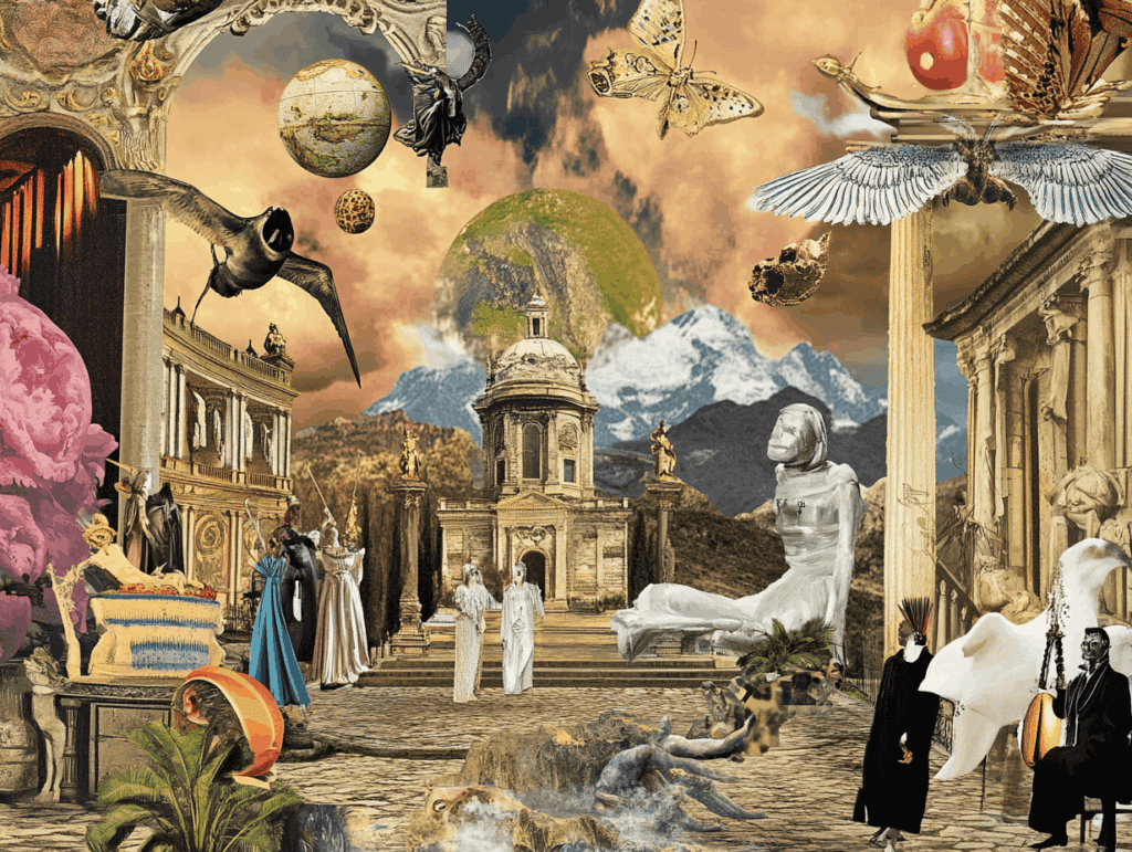 Surrealist astrology collage of the Tarot Horoscope forecast for the week of July 26 to August 1, 2026.