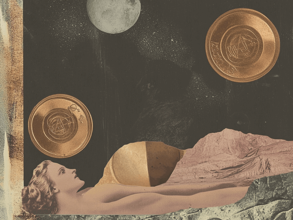 Surrealist astrology collage of the Tarot Horoscope forecast for the week of August 9 – August 15, 2026