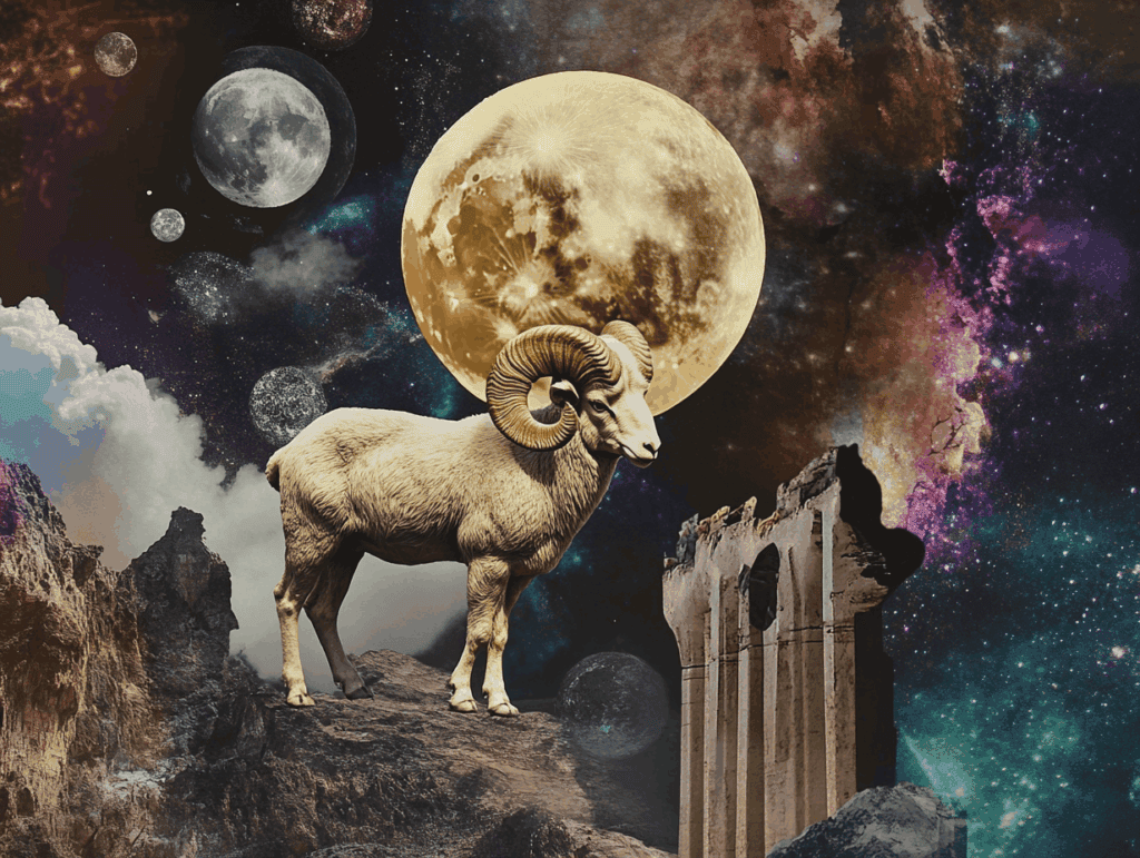 full moon in aries 2026 surrealist astrology collage